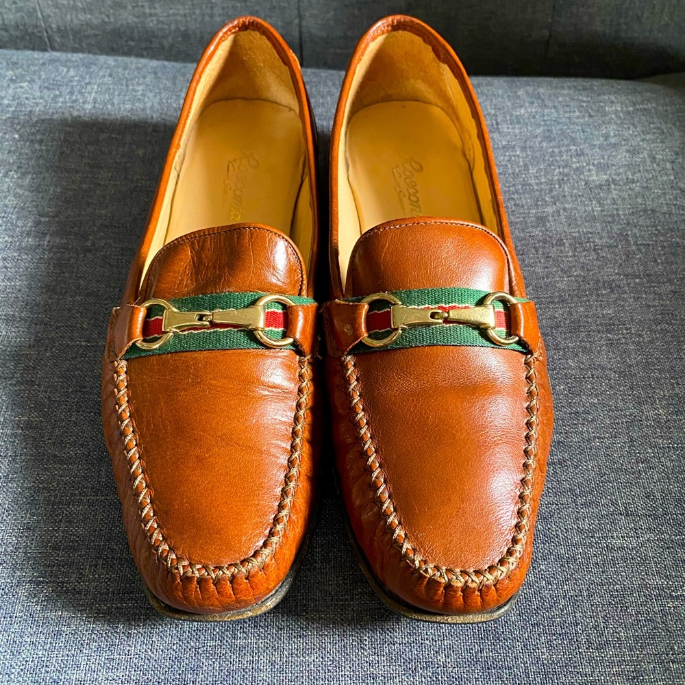 Rosconia Loafers by Carl Scarpa with red & green band & Gold Horsebit